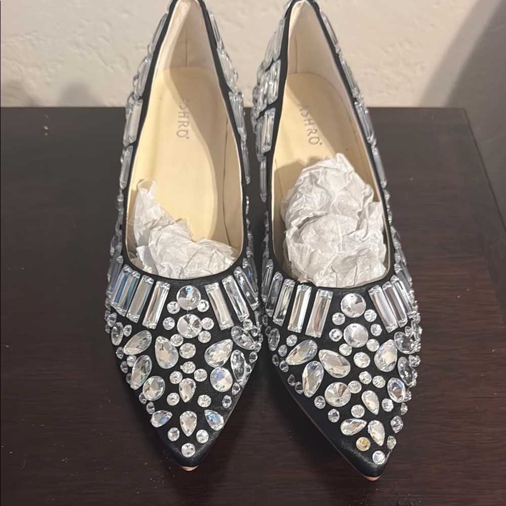 Ashro Black and Silver Crystal Embellished Heels
